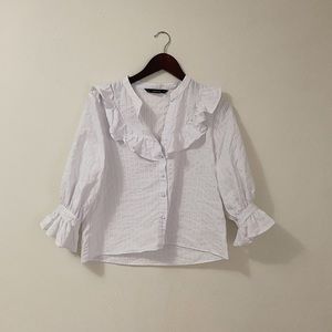Zara Basic ruffle white button down